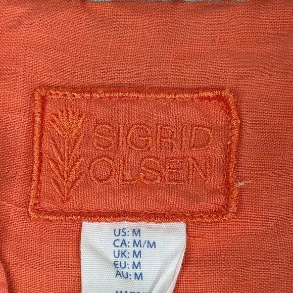 Sigrid Olsen Linen Top Orange Roll Sleeve Women's Size M Tunic Lagenlook Coastal - Picture 2 of 5